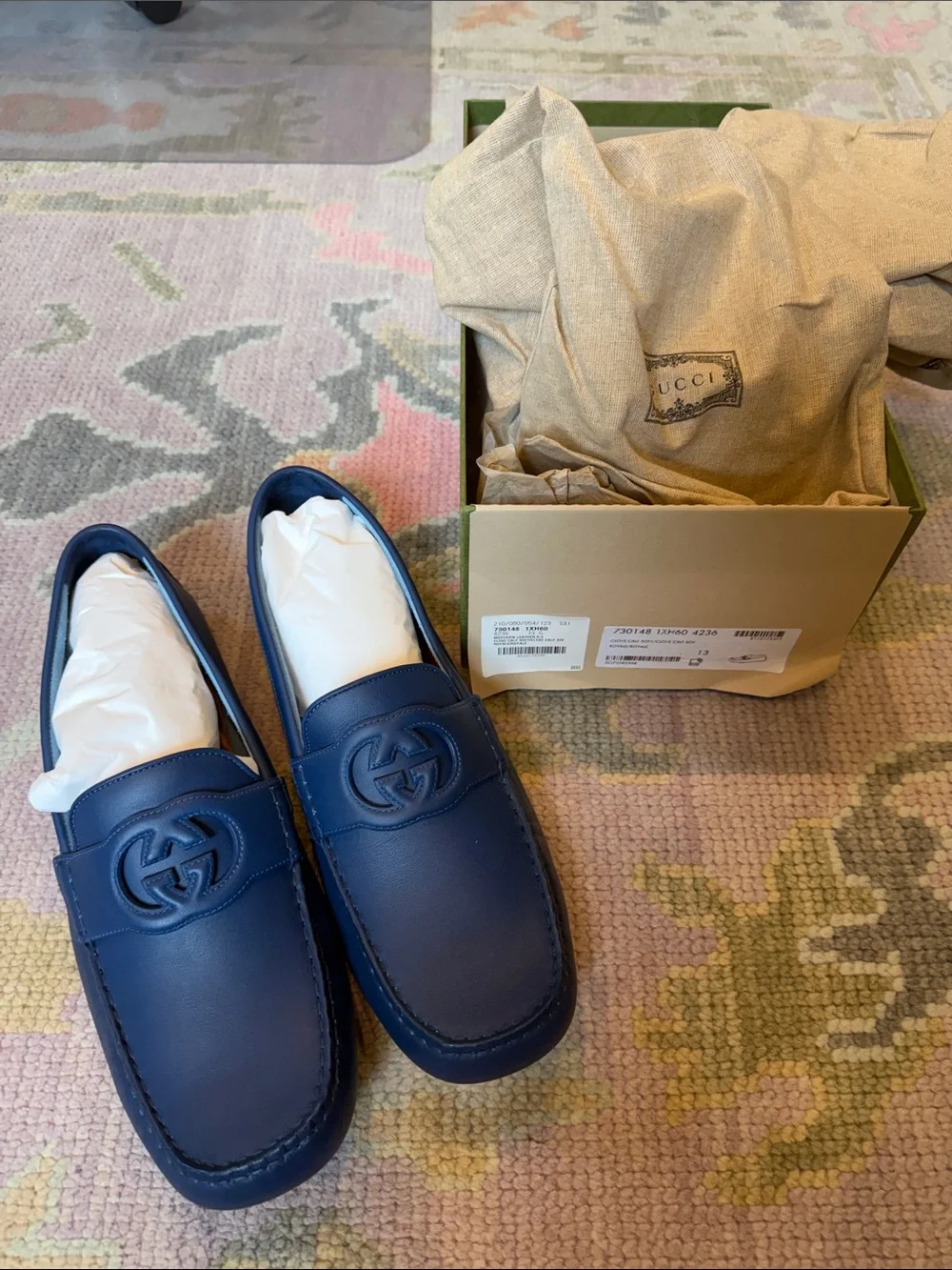 Gucci Men's Navy Leather GG Slip-On Loafers